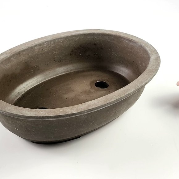 Vintage - Grey Stoneware Bonsai Tree Pot/ Planter - 11"L - Oval Shaped